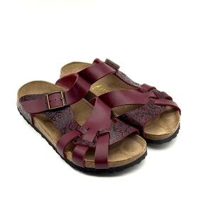 Papillio by Birkenstock Pisa Sandal Burgundy Red Floral EU 37 L6 M4